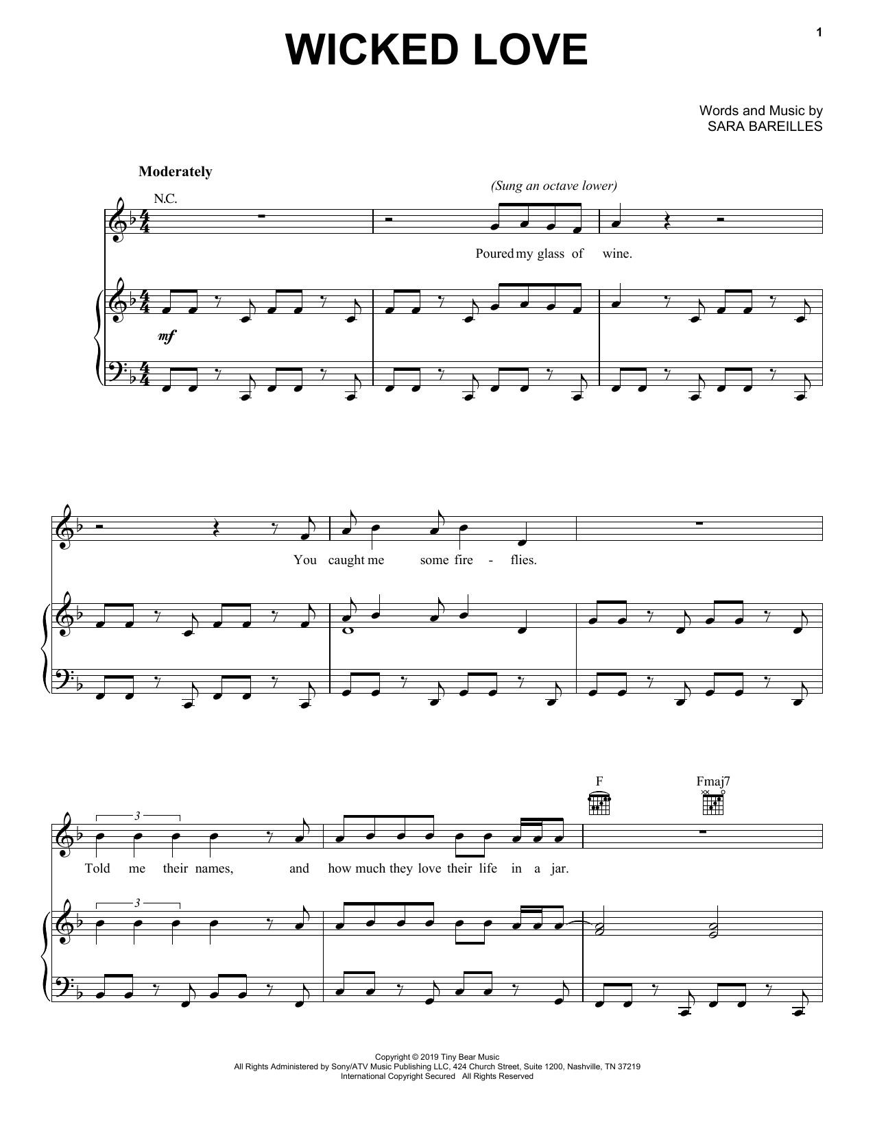 Sara Bareilles Wicked Love Sheet Music Notes & Chords for Piano, Vocal & Guitar (Right-Hand Melody) - Download or Print PDF