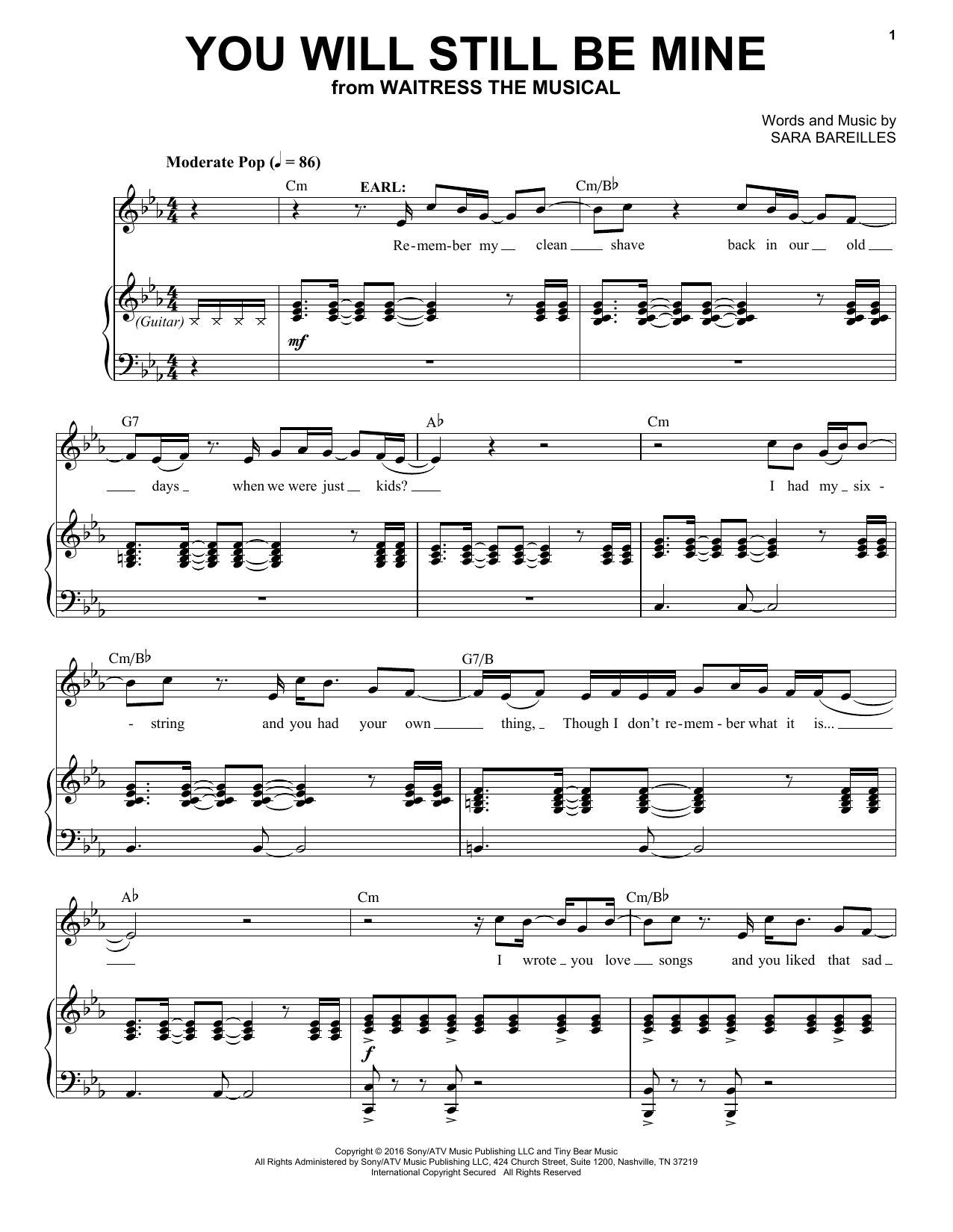 Sara Bareilles You Will Still Be Mine (from Waitress The Musical) Sheet Music Notes & Chords for Piano & Vocal - Download or Print PDF