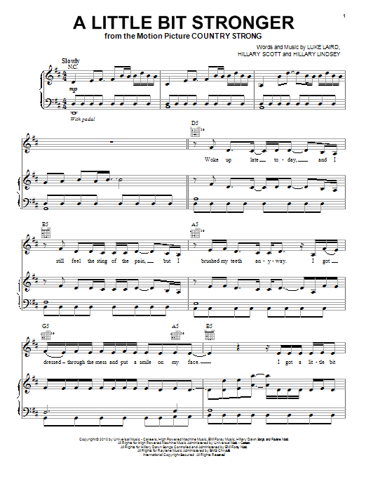 Sara Evans A Little Bit Stronger Sheet Music Notes & Chords for Piano, Vocal & Guitar (Right-Hand Melody) - Download or Print PDF Sara Evans A Little Bit Stronger Sheet Music Notes & Chords for Piano, Vocal & Guitar (Right-Hand Melody) - Download or Print PDF