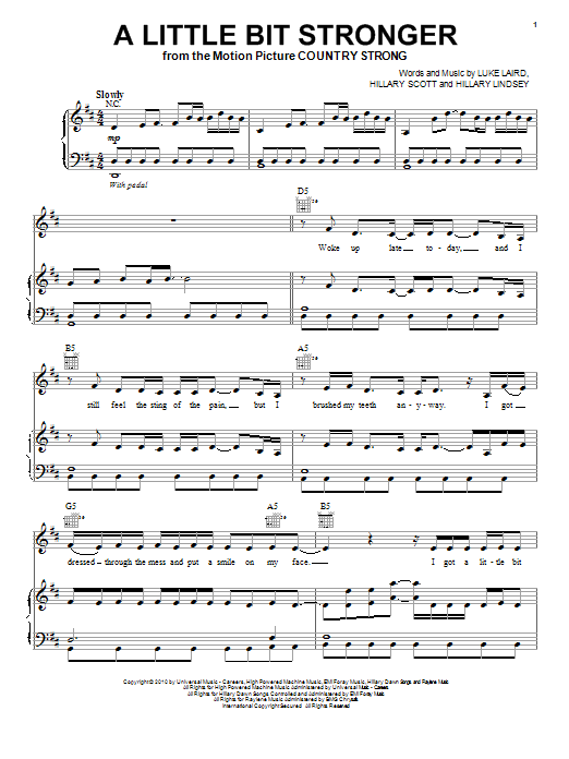 Sara Evans A Little Bit Stronger Sheet Music Notes & Chords for Piano, Vocal & Guitar (Right-Hand Melody) - Download or Print PDF
