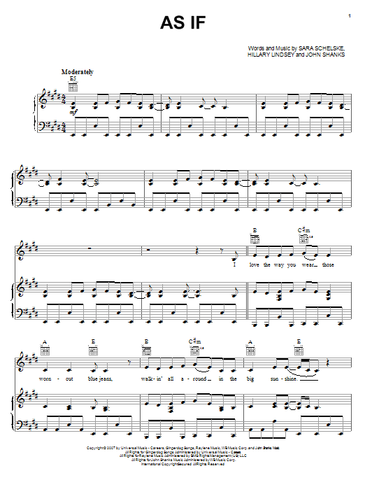 Sara Evans As If Sheet Music Notes & Chords for Piano, Vocal & Guitar (Right-Hand Melody) - Download or Print PDF