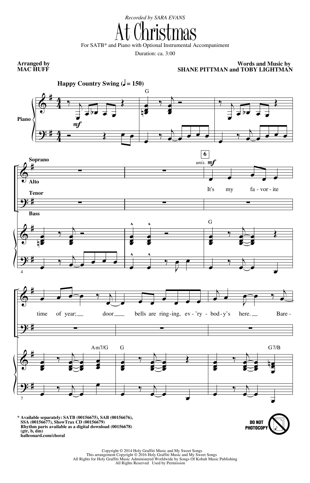 Sara Evans At Christmas (arr. Mac Huff) Sheet Music Notes & Chords for SAB - Download or Print PDF