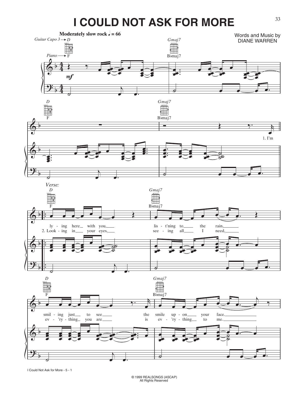 Sara Evans I Could Not Ask For More Sheet Music Notes & Chords for Piano, Vocal & Guitar Chords (Right-Hand Melody) - Download or Print PDF