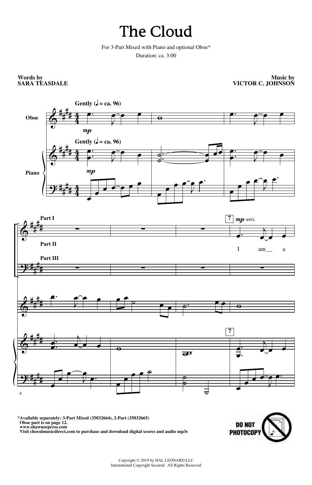 Sara Teasdale & Victor C. Johnson The Cloud Sheet Music Notes & Chords for 3-Part Mixed Choir - Download or Print PDF