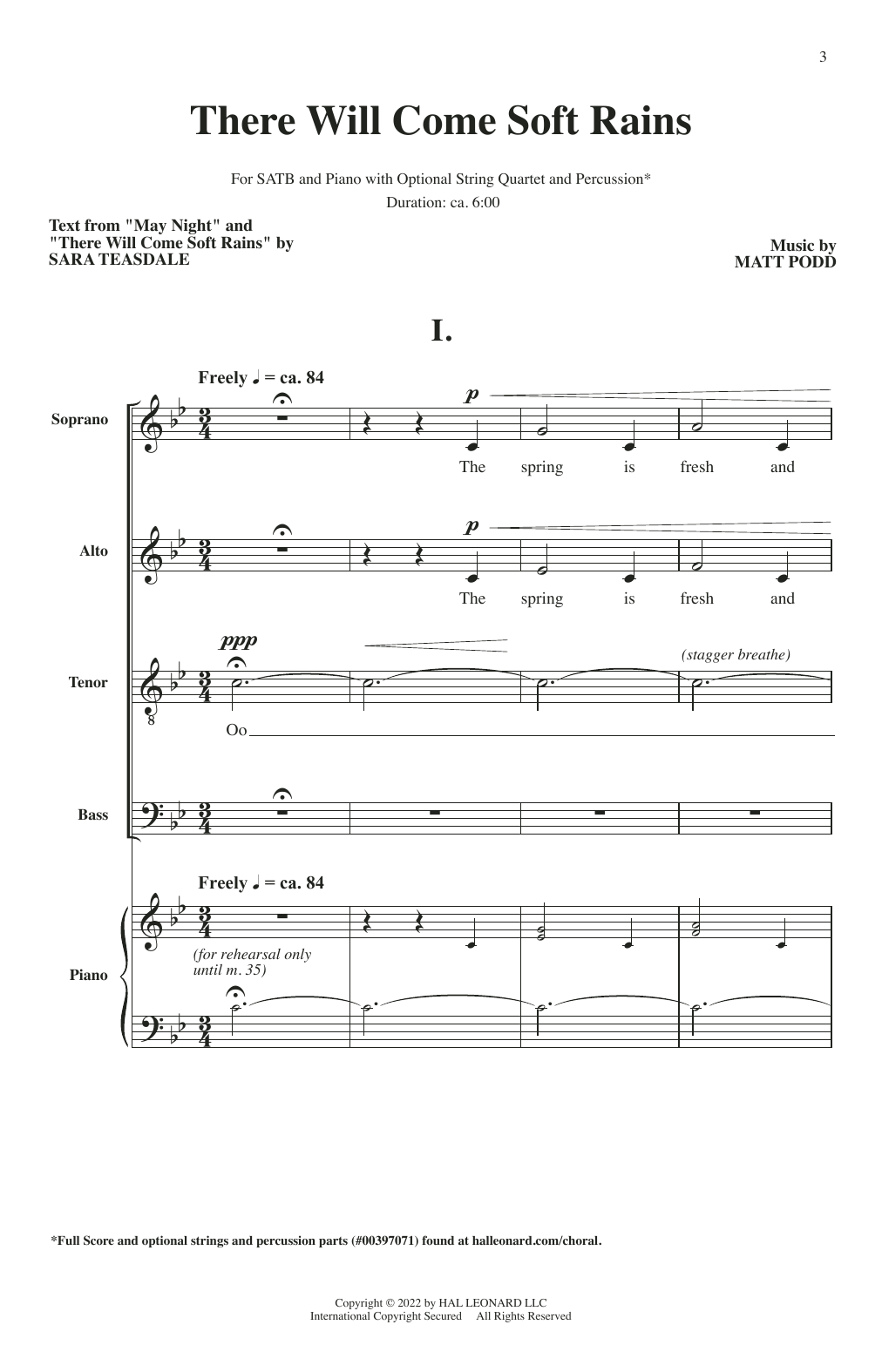 Sara Teasdale and Matt Podd There Will Come Soft Rains Sheet Music Notes & Chords for SATB Choir - Download or Print PDF
