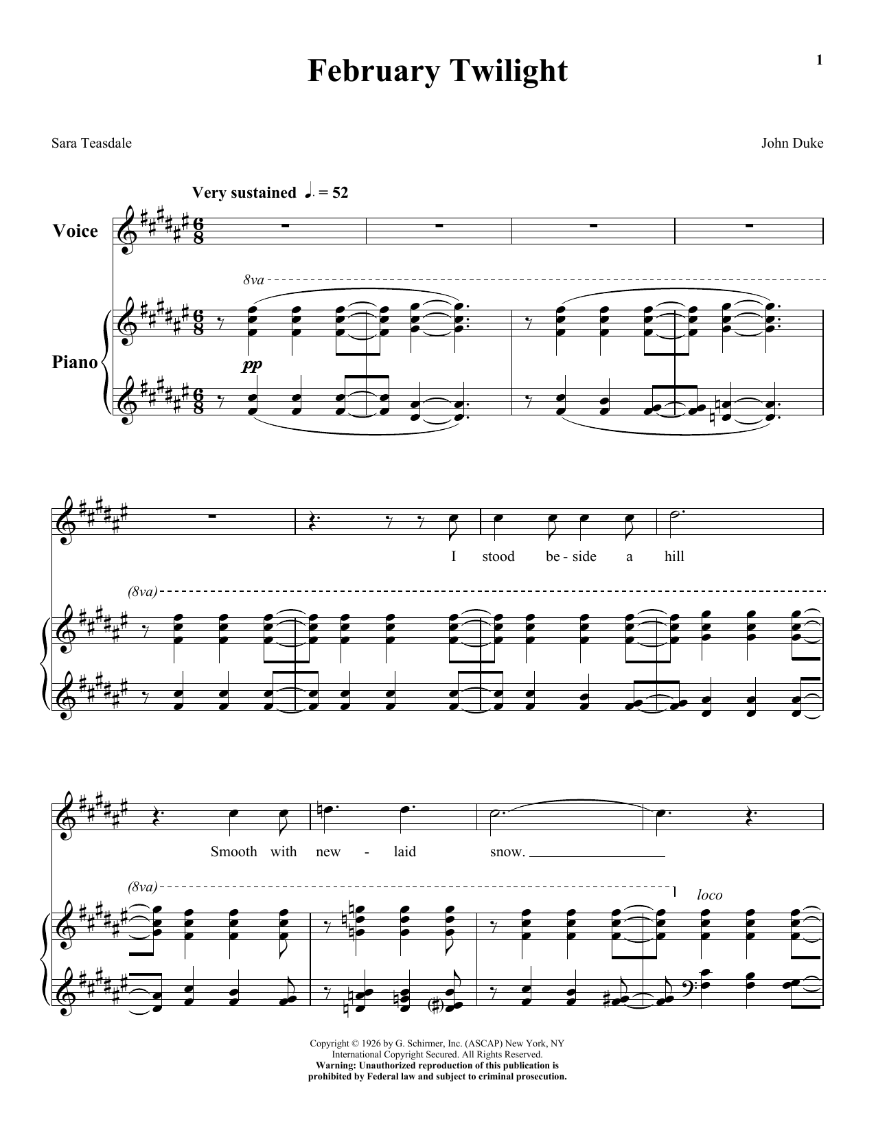 Sara Teasdale February Twilight Sheet Music Notes & Chords for Piano & Vocal - Download or Print PDF