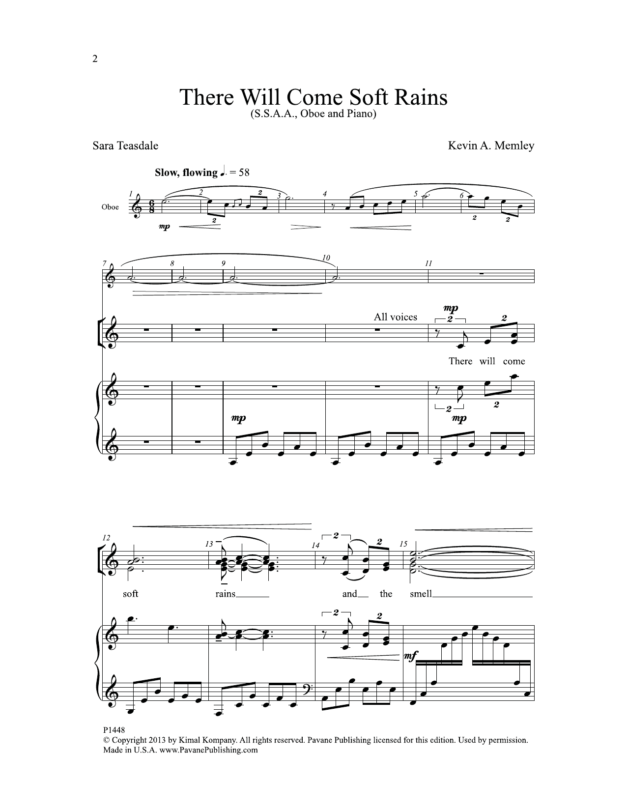 Sara Teasdale There Will Come Soft Rains (of War) Sheet Music Notes & Chords for Choral - Download or Print PDF