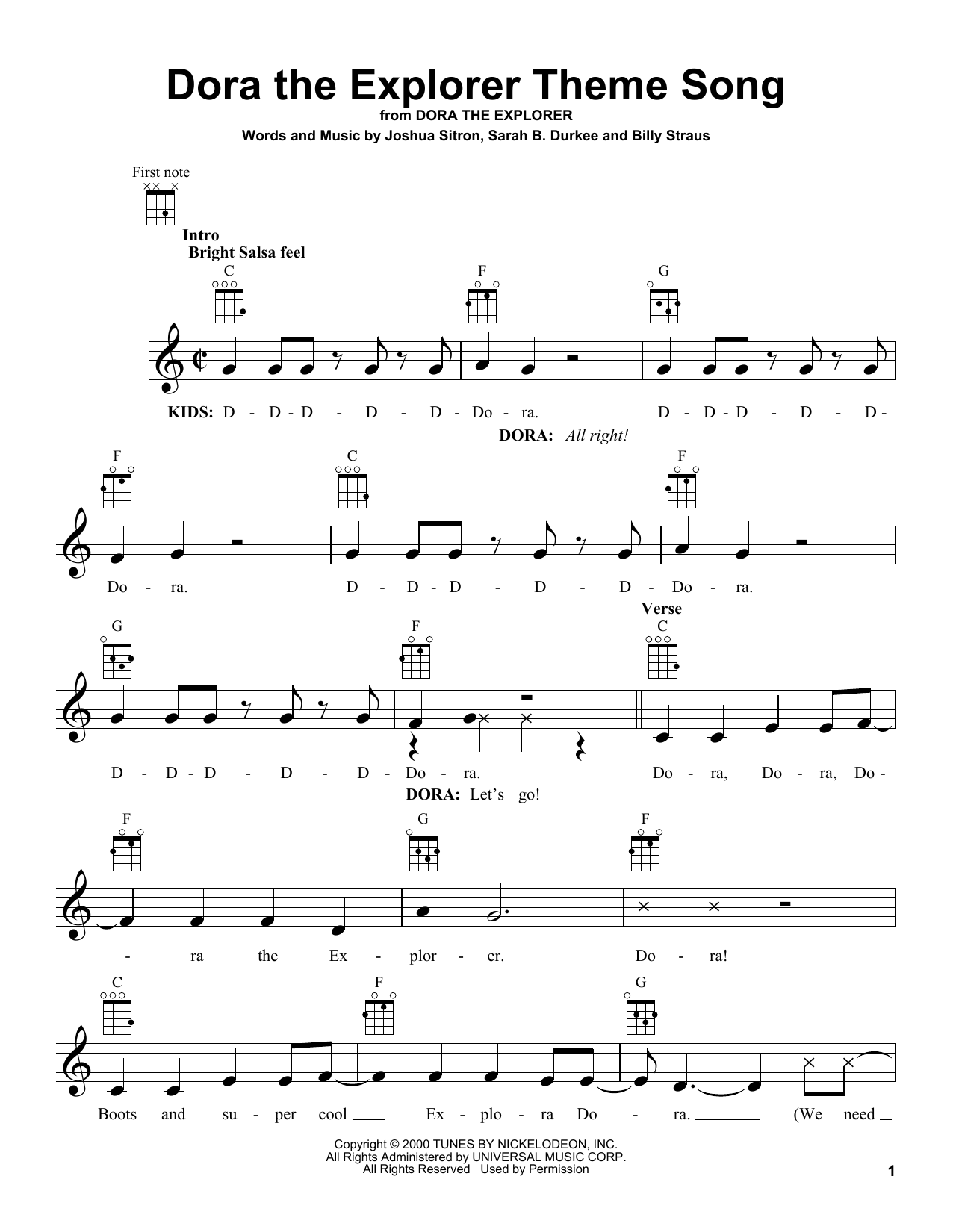 Sarah B. Durkee Dora The Explorer Theme Song Sheet Music Notes & Chords for Ukulele - Download or Print PDF