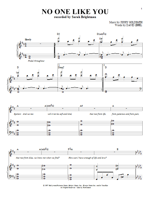 Sarah Brightman No One Like You Sheet Music Notes & Chords for Piano & Vocal - Download or Print PDF