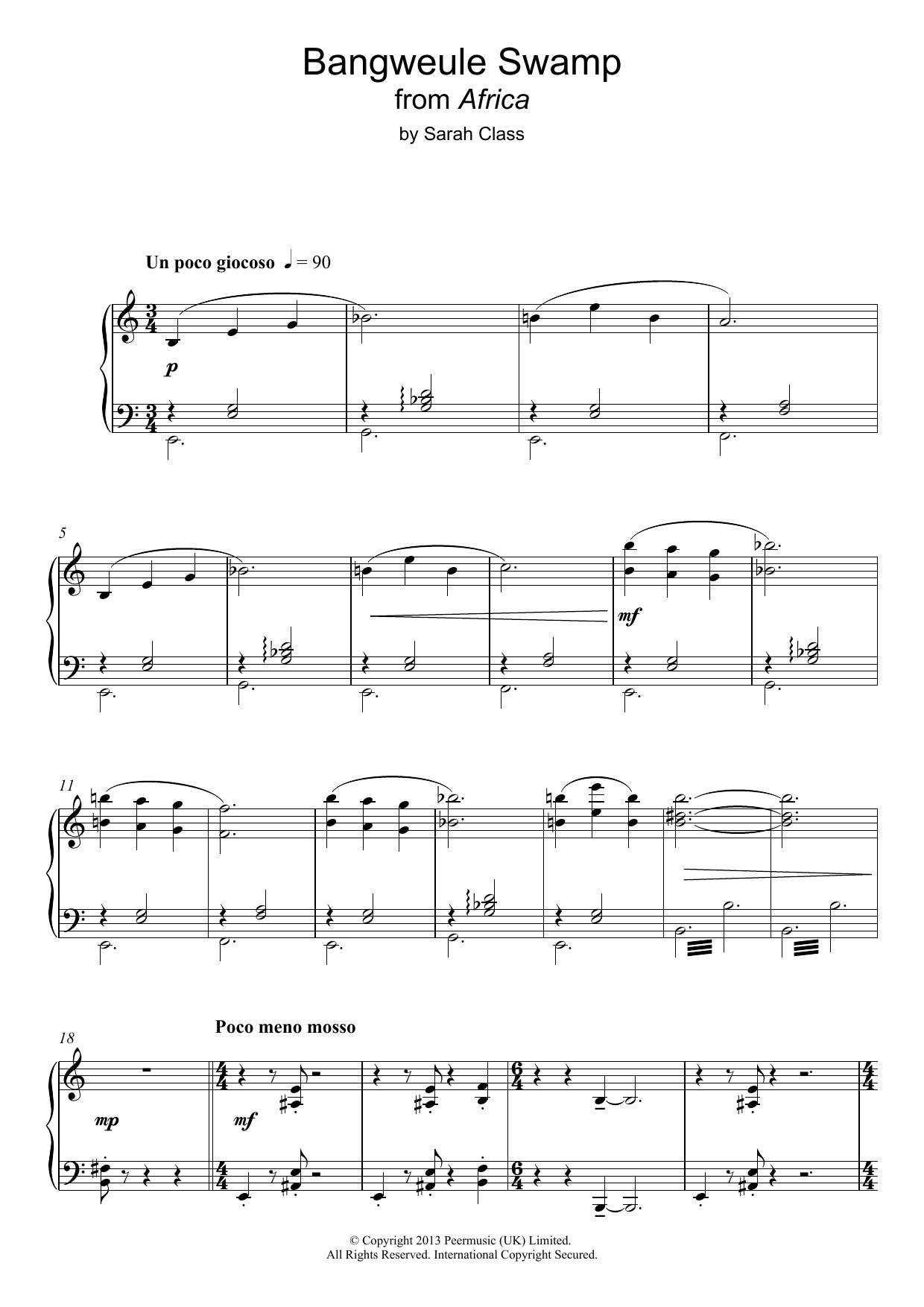 Sarah Class Bangweule Swamp (from 'Africa') Sheet Music Notes & Chords for Piano - Download or Print PDF