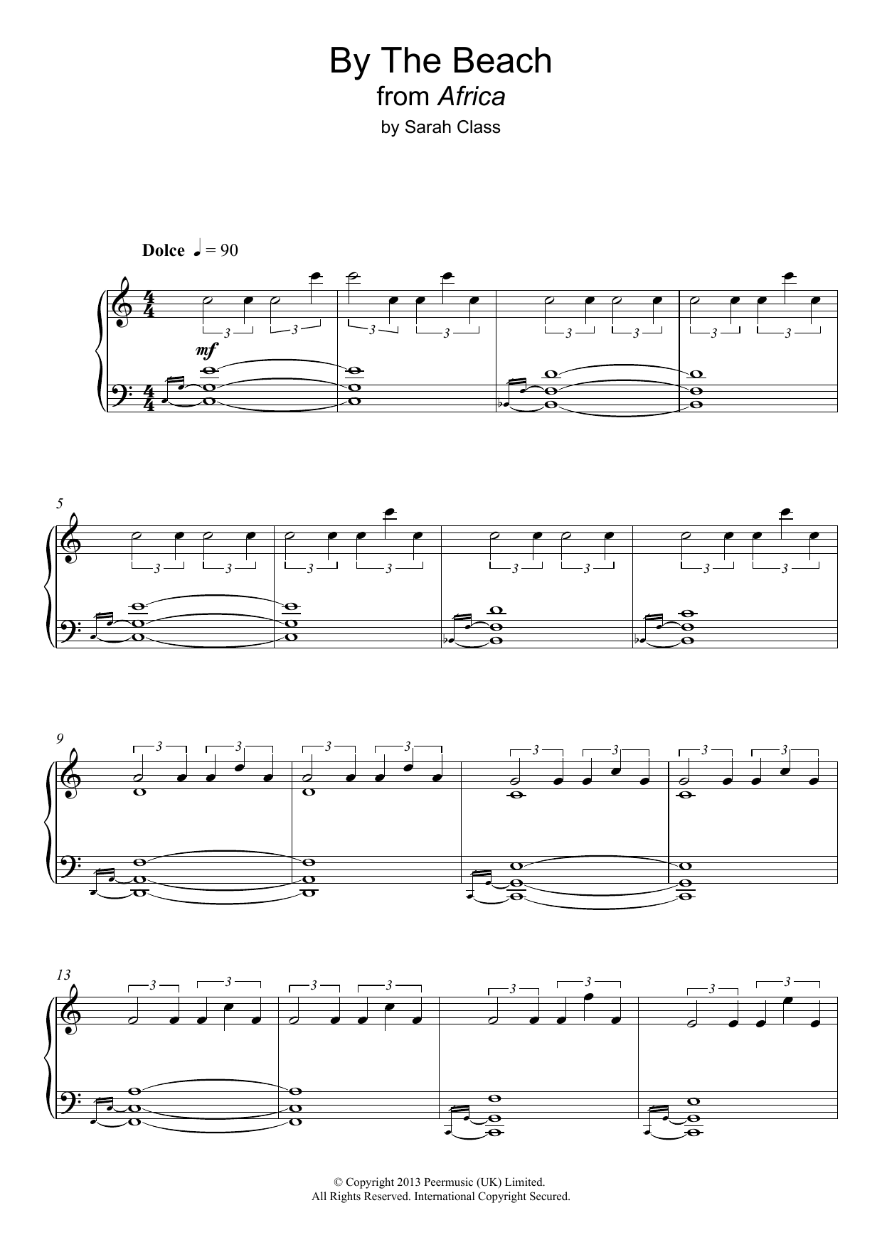 Sarah Class By The Beach (from 'Africa') Sheet Music Notes & Chords for Piano - Download or Print PDF