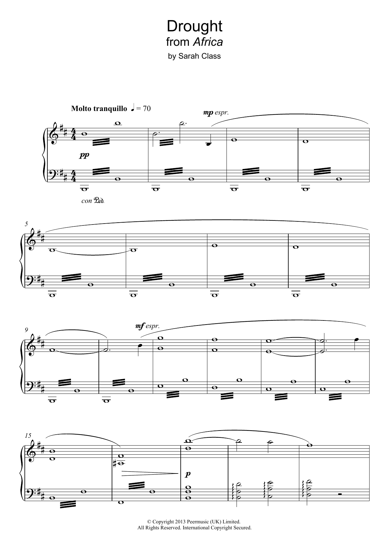 Sarah Class Drought (from 'Africa') Sheet Music Notes & Chords for Piano - Download or Print PDF