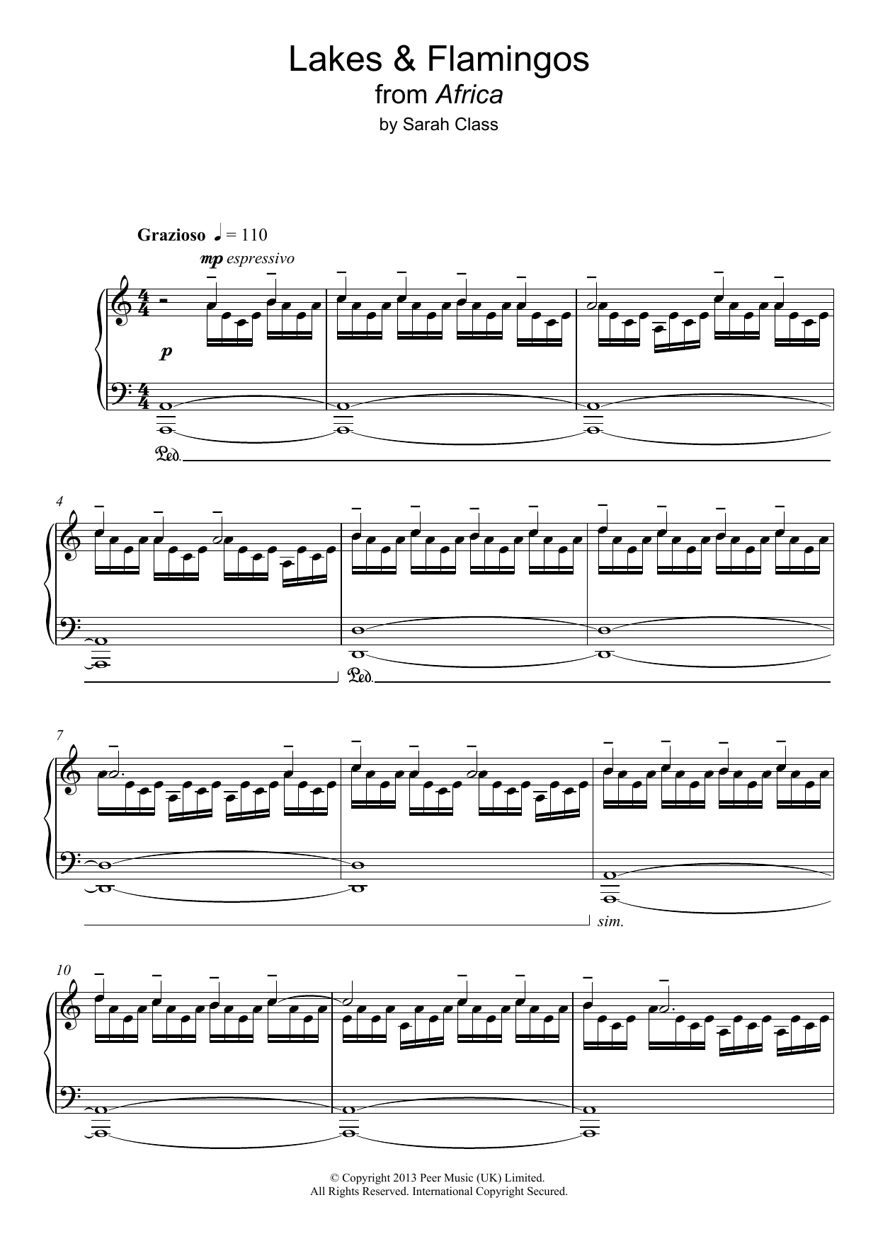 Sarah Class Lakes & Flamingos Sheet Music Notes & Chords for Piano - Download or Print PDF
