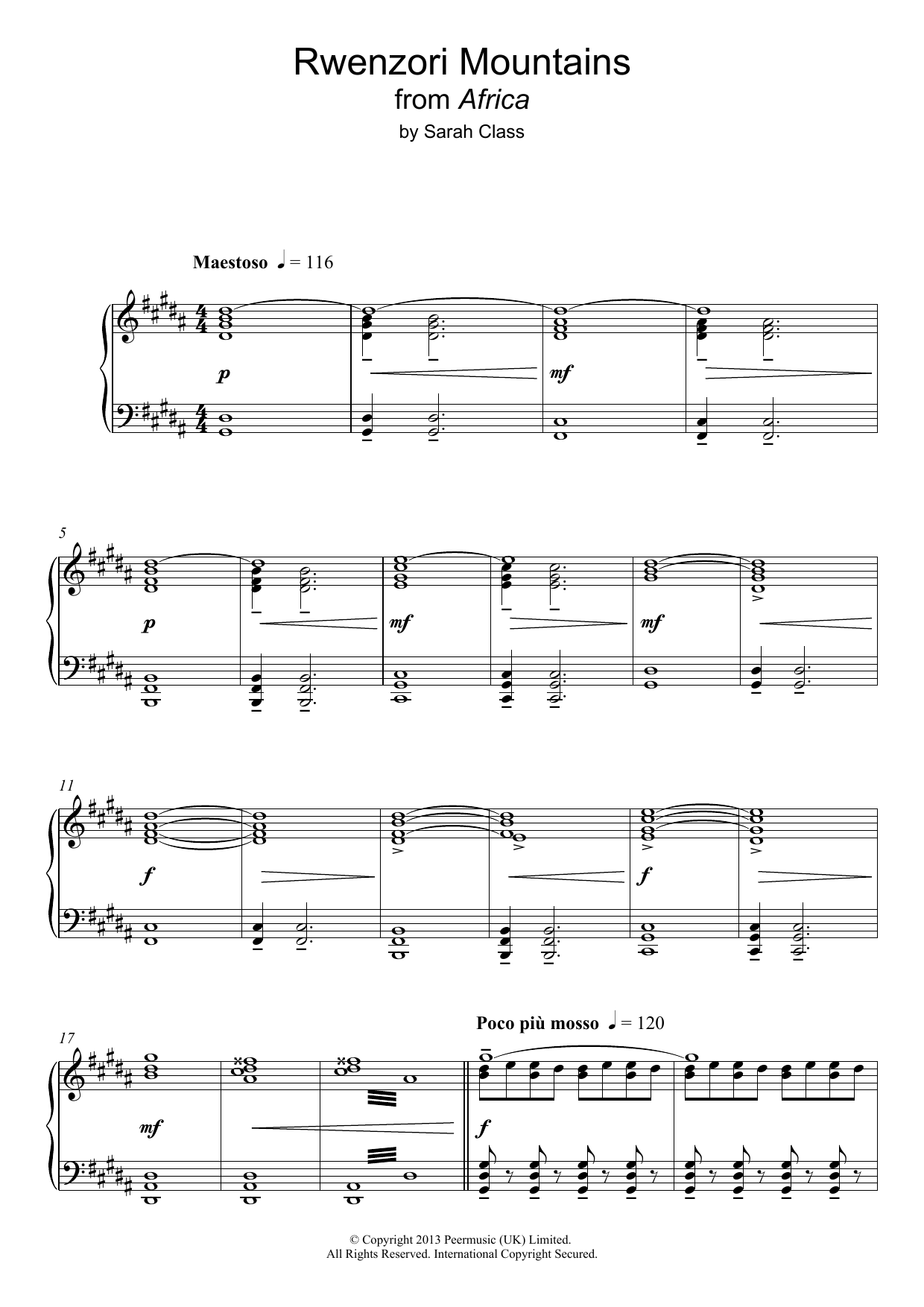 Sarah Class Rwenzori Mountains Sheet Music Notes & Chords for Piano - Download or Print PDF