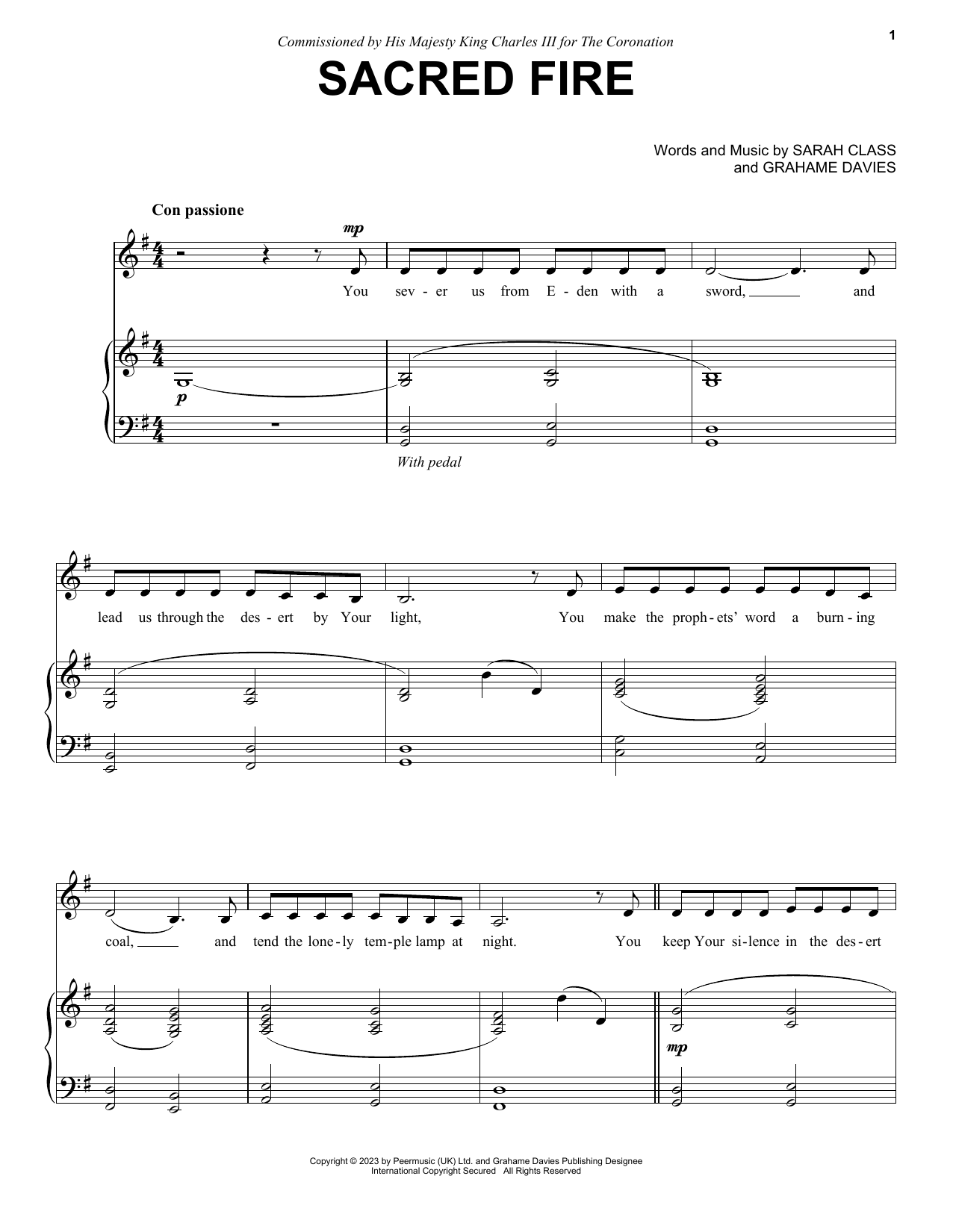 Sarah Class Sacred Fire Sheet Music Notes & Chords for Piano & Vocal - Download or Print PDF