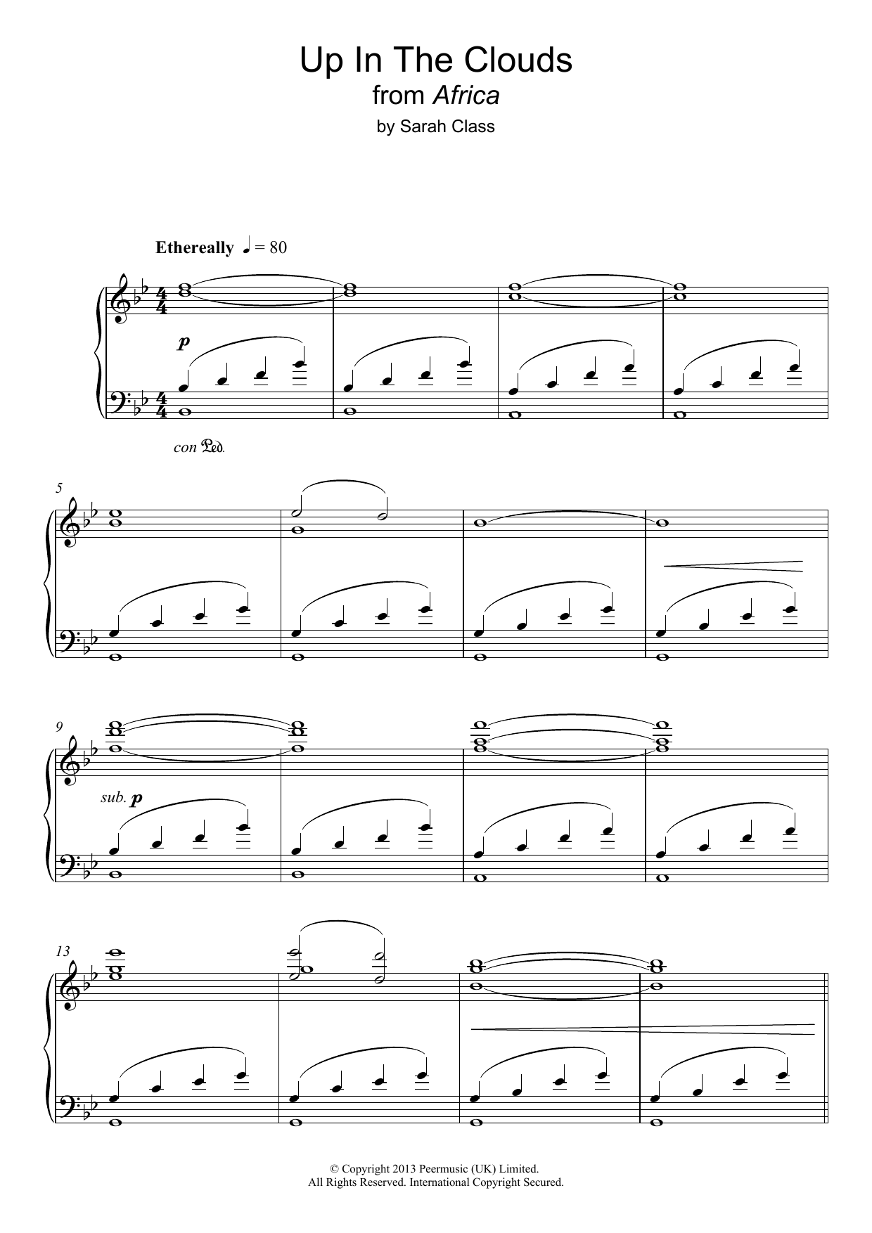 Sarah Class Up In The Clouds Sheet Music Notes & Chords for Piano - Download or Print PDF