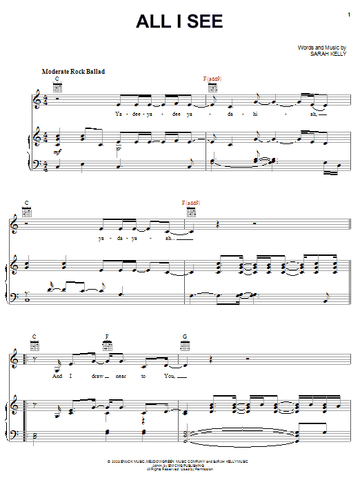 Sarah Kelly All I See Sheet Music Notes & Chords for Piano, Vocal & Guitar (Right-Hand Melody) - Download or Print PDF