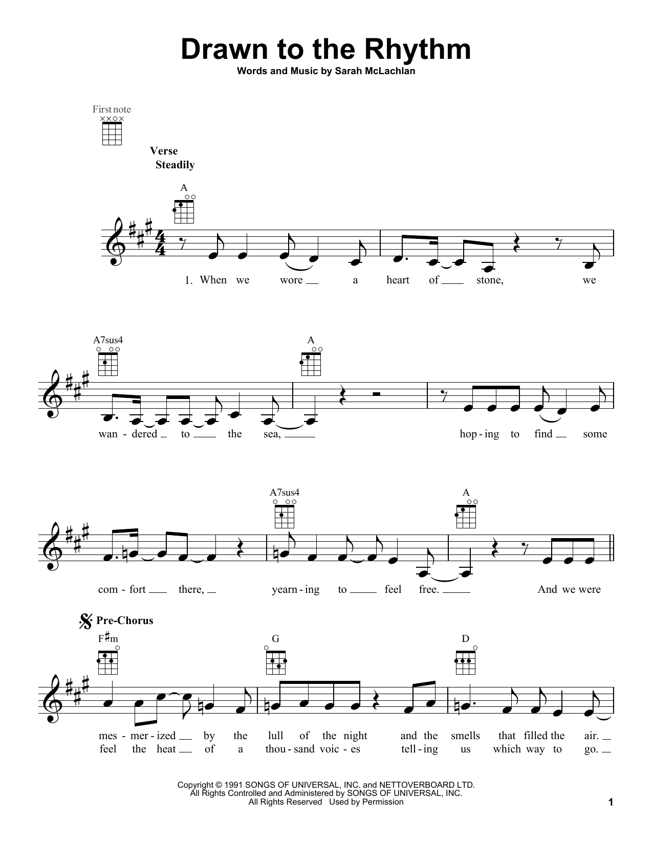 Sarah McLachlan Drawn To The Rhythm Sheet Music Notes & Chords for Ukulele - Download or Print PDF