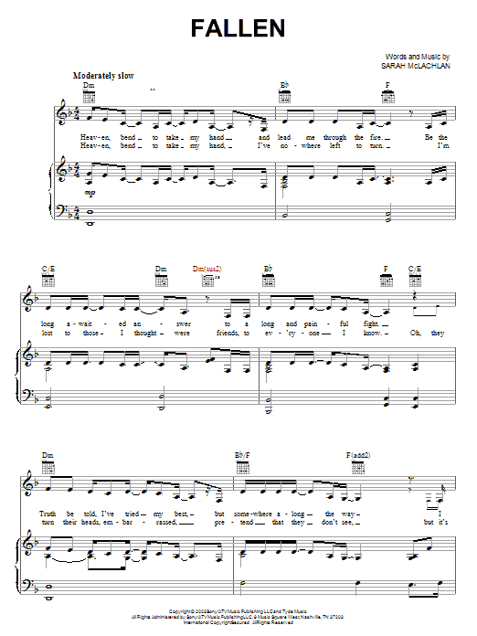 Sarah McLachlan Fallen Sheet Music Notes & Chords for Very Easy Piano - Download or Print PDF