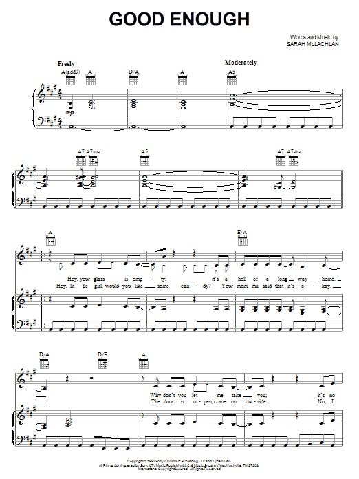 Sarah McLachlan Good Enough Sheet Music Notes & Chords for Piano - Download or Print PDF