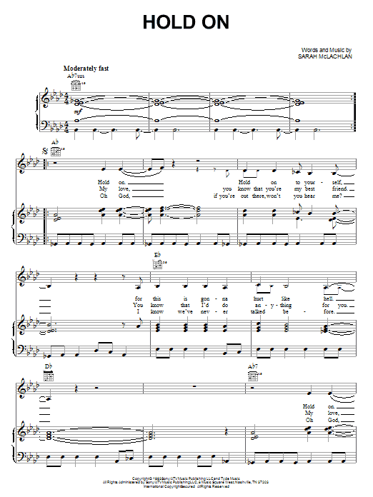 Sarah McLachlan Hold On Sheet Music Notes & Chords for Guitar Tab - Download or Print PDF