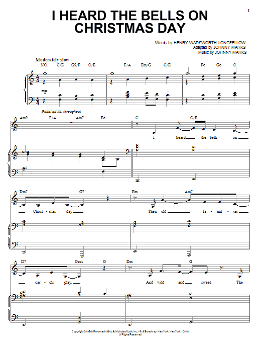 Sarah McLachlan I Heard The Bells On Christmas Day Sheet Music Notes & Chords for Piano & Vocal - Download or Print PDF