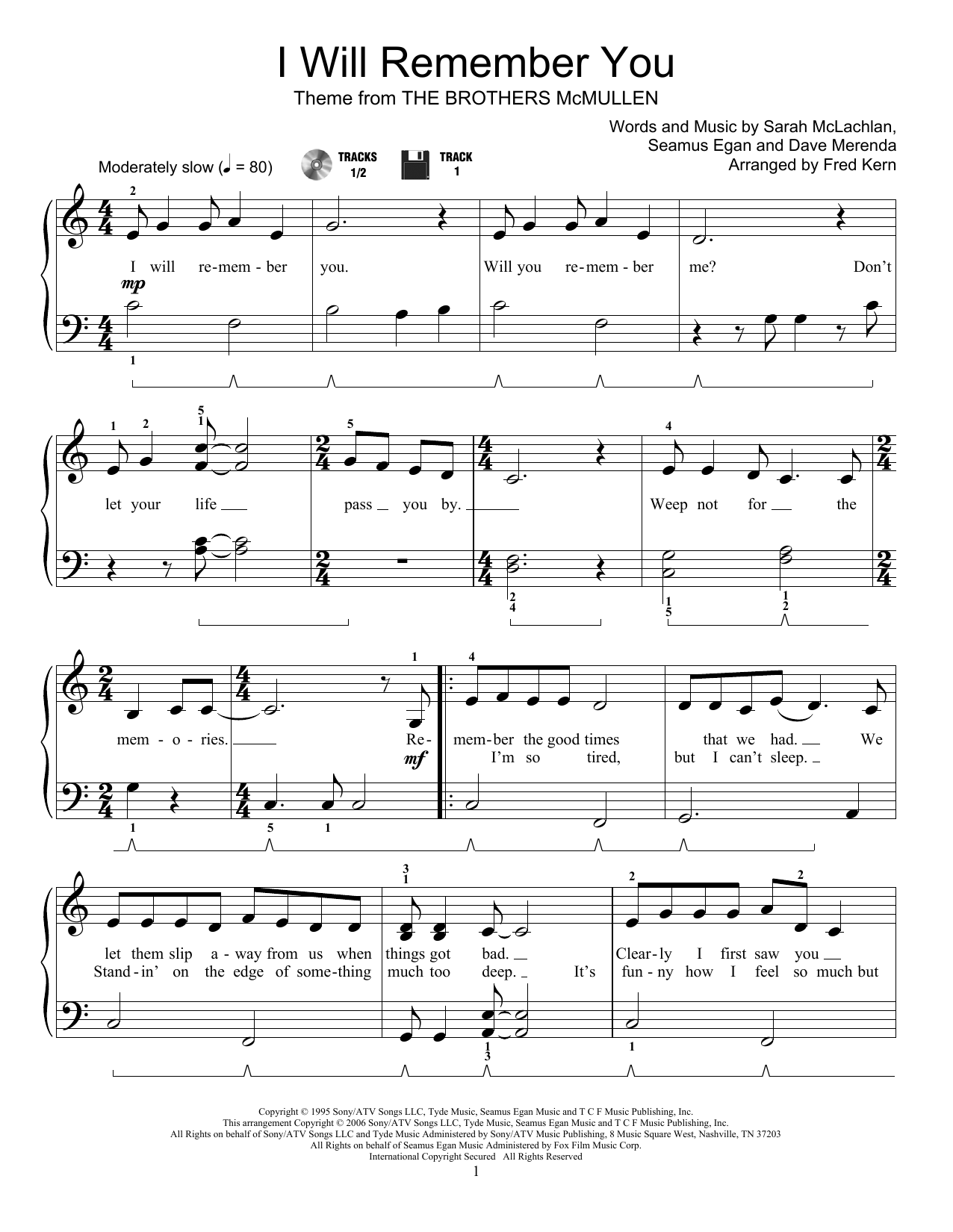 Sarah McLachlan I Will Remember You (arr. Fred Kern) Sheet Music Notes & Chords for Educational Piano - Download or Print PDF