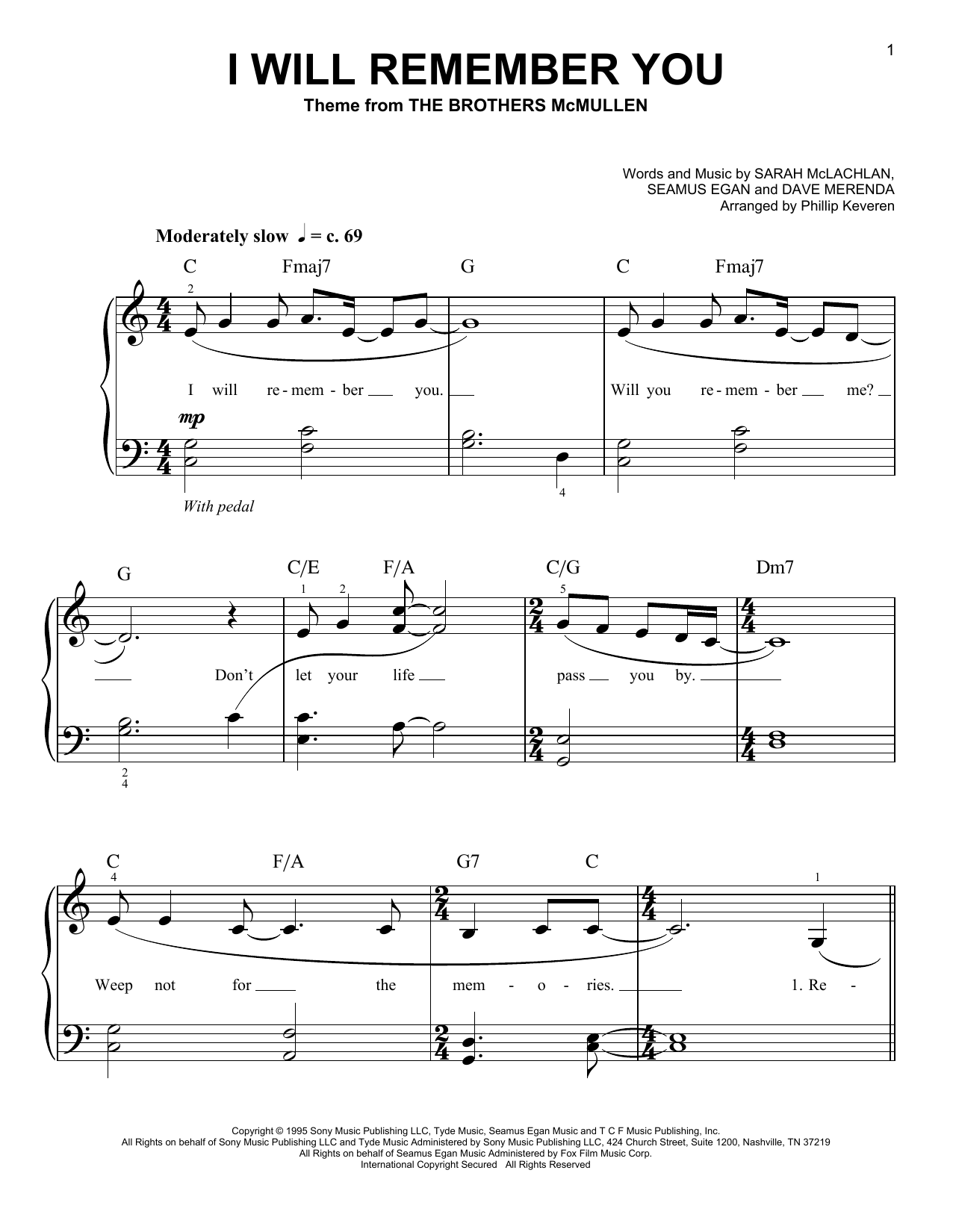 Sarah McLachlan I Will Remember You (arr. Phillip Keveren) Sheet Music Notes & Chords for Easy Piano - Download or Print PDF