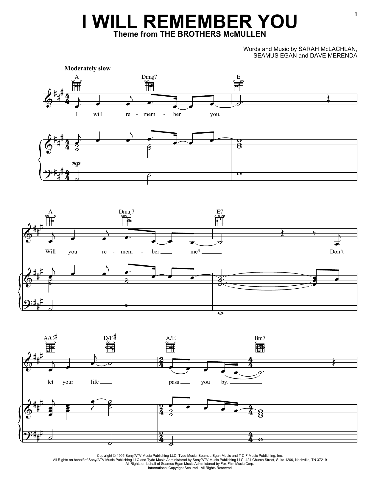 Sarah McLachlan I Will Remember You Sheet Music Notes & Chords for Super Easy Piano - Download or Print PDF