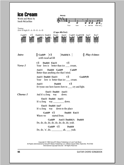 Sarah McLachlan Ice Cream Sheet Music Notes & Chords for Ukulele Chords/Lyrics - Download or Print PDF