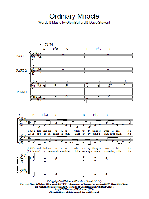 Sarah McLachlan Ordinary Miracle (arr. Rick Hein) Sheet Music Notes & Chords for 2-Part Choir - Download or Print PDF