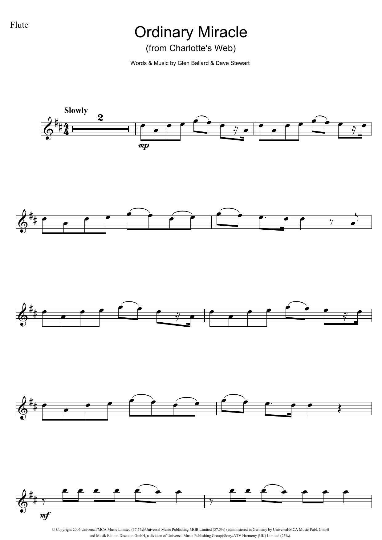Sarah McLachlan Ordinary Miracle (from Charlotte's Web) Sheet Music Notes & Chords for Clarinet - Download or Print PDF