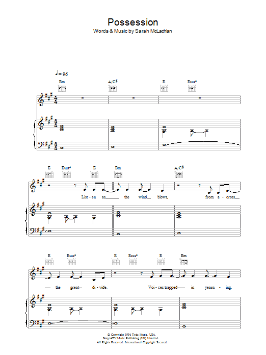 Sarah McLachlan Possession Sheet Music Notes & Chords for Mandolin - Download or Print PDF