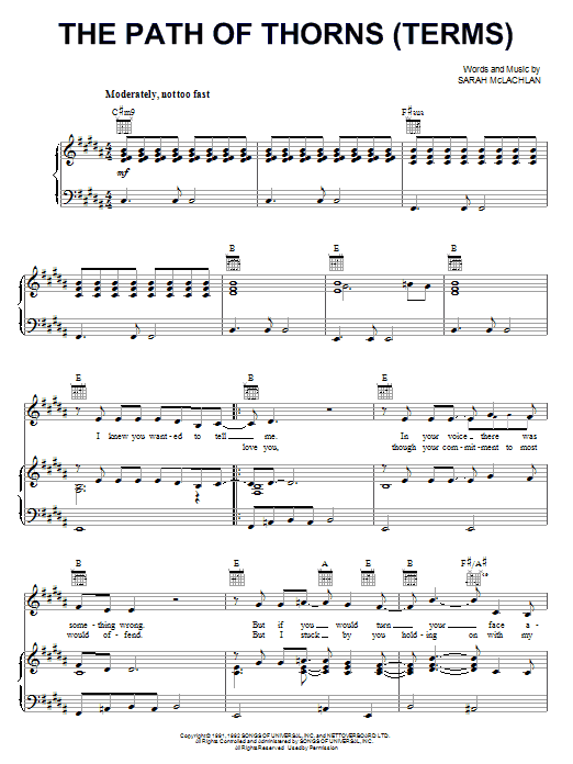 Sarah McLachlan The Path Of Thorns (Terms) Sheet Music Notes & Chords for Ukulele - Download or Print PDF