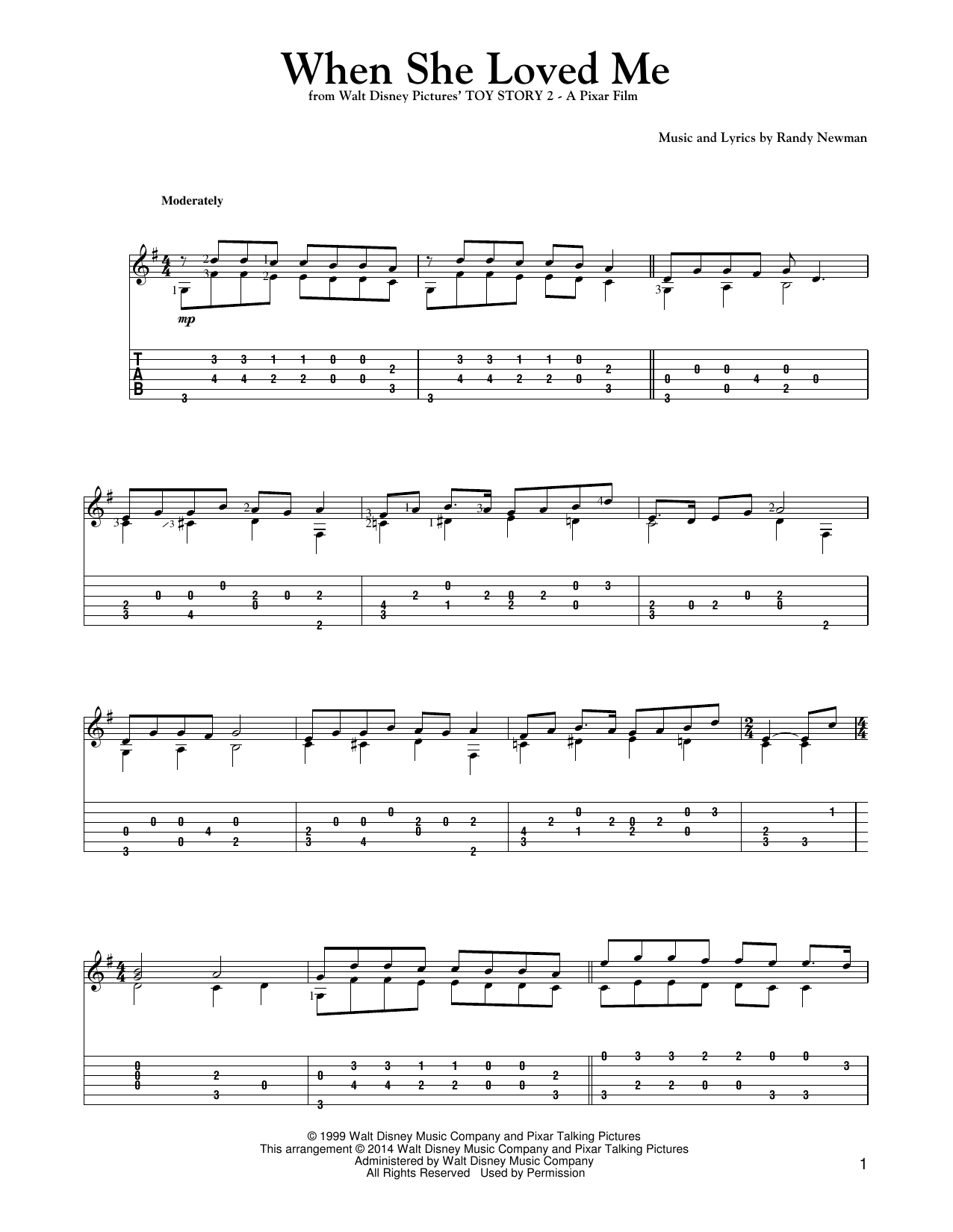 Sarah McLachlan When She Loved Me (from Toy Story 2) (arr. Mark Phillips) Sheet Music Notes & Chords for Guitar Tab - Download or Print PDF