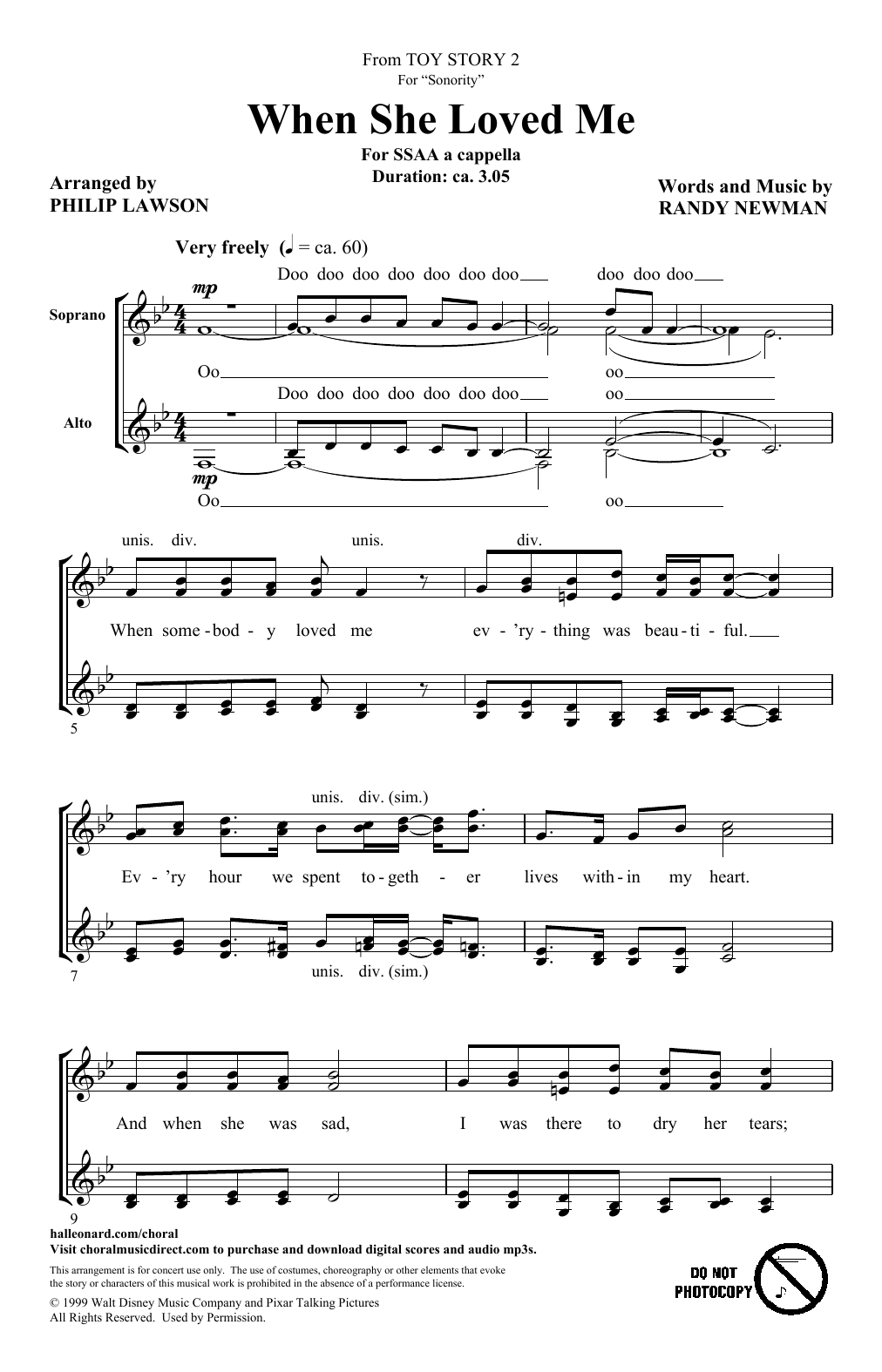 Sarah McLachlan When She Loved Me (from Toy Story 2) (arr. Philip Lawson) Sheet Music Notes & Chords for SSA Choir - Download or Print PDF