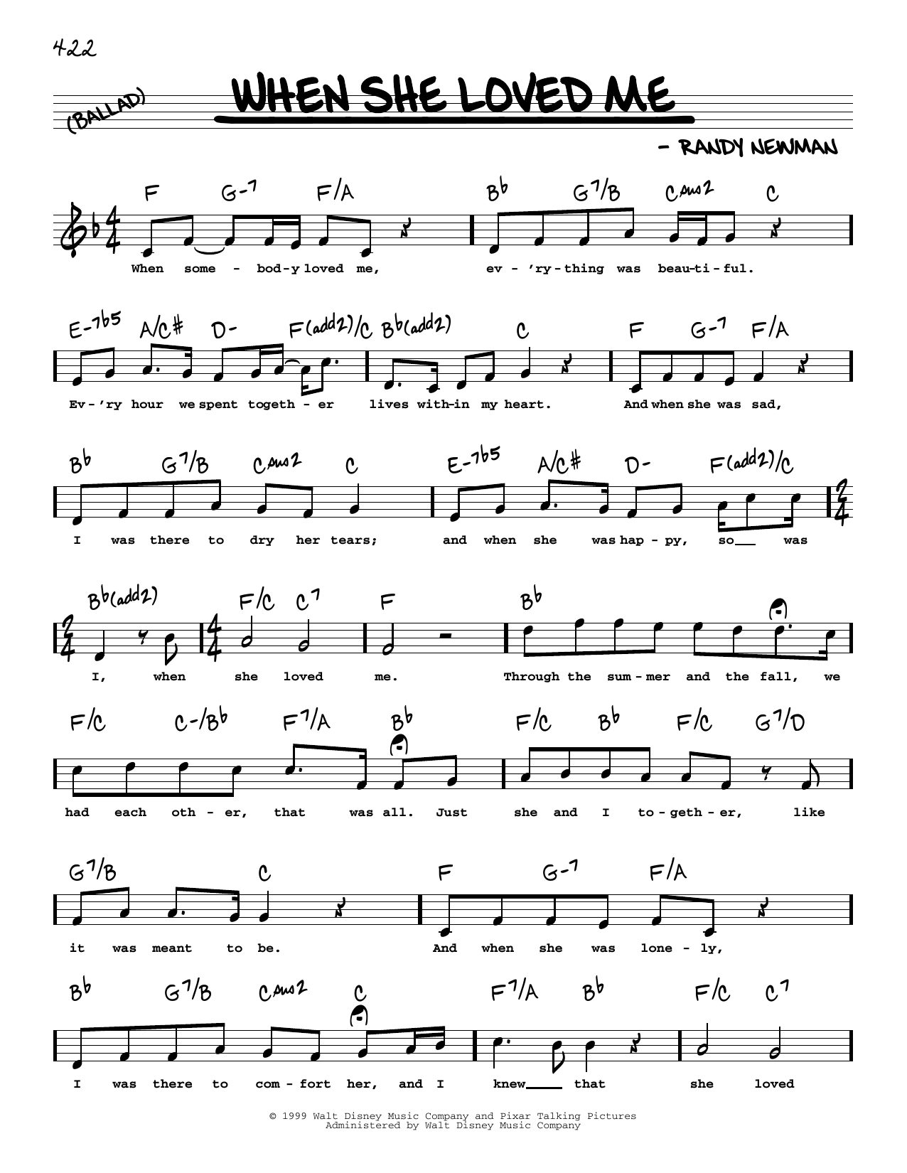 Sarah McLachlan When She Loved Me (High Voice) (from Toy Story 2) Sheet Music Notes & Chords for Real Book – Melody, Lyrics & Chords - Download or Print PDF