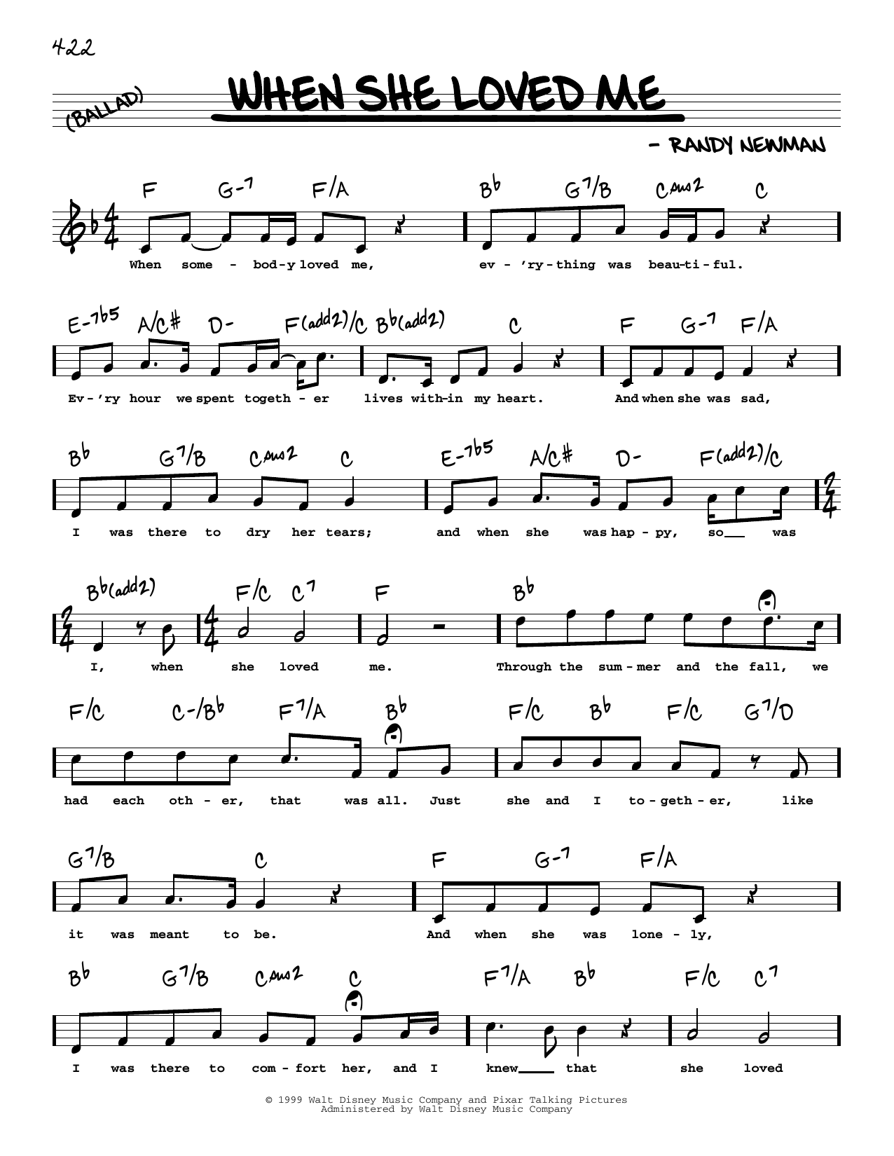 Sarah McLachlan When She Loved Me (from Toy Story 2) (Low Voice) Sheet Music Notes & Chords for Real Book – Melody, Lyrics & Chords - Download or Print PDF