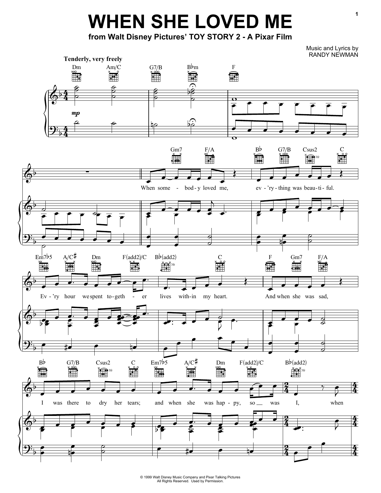 Sarah McLachlan When She Loved Me (from Toy Story 2) Sheet Music Notes & Chords for Really Easy Guitar - Download or Print PDF