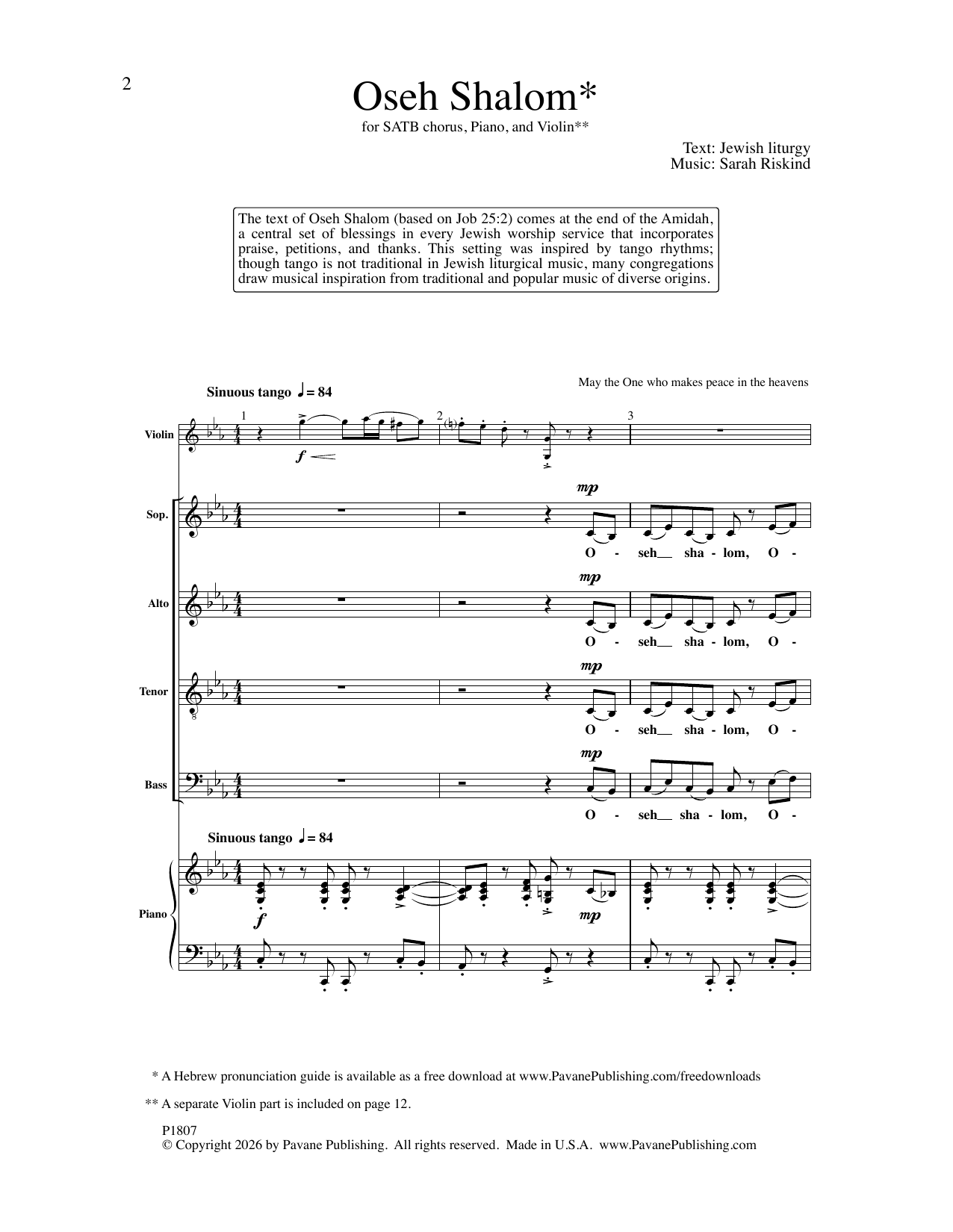 Sarah Riskind Oseh Shalom Sheet Music Notes & Chords for SATB Choir - Download or Print PDF