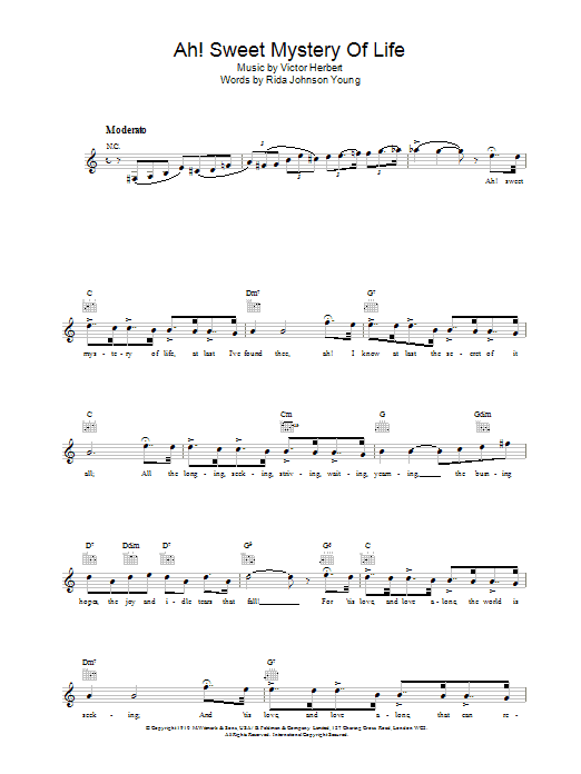 Sarah Vaughan Ah! Sweet Mystery Of Life Sheet Music Notes & Chords for Melody Line, Lyrics & Chords - Download or Print PDF