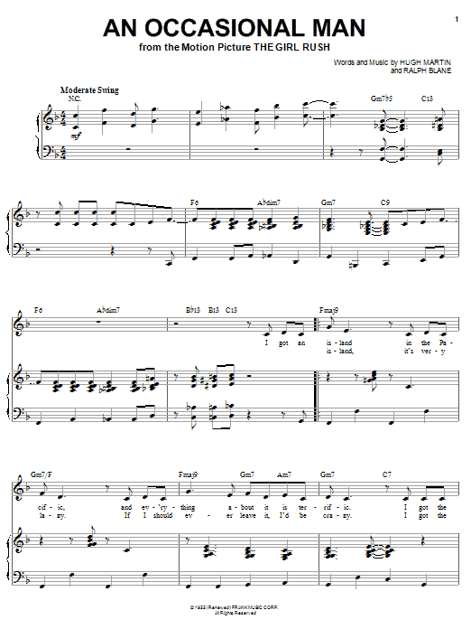 Sarah Vaughan An Occasional Man Sheet Music Notes & Chords for Piano, Vocal & Guitar (Right-Hand Melody) - Download or Print PDF