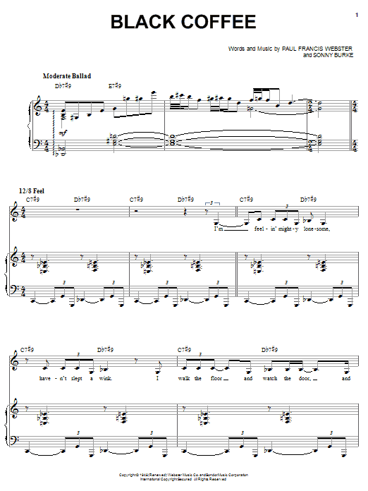 Sarah Vaughan Black Coffee Sheet Music Notes & Chords for Piano, Vocal & Guitar (Right-Hand Melody) - Download or Print PDF