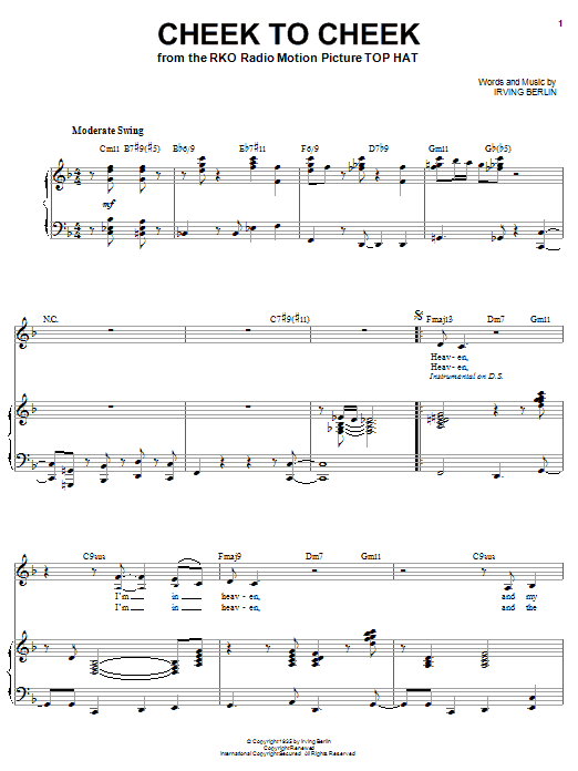 Sarah Vaughan Cheek To Cheek Sheet Music Notes & Chords for Piano, Vocal & Guitar (Right-Hand Melody) - Download or Print PDF