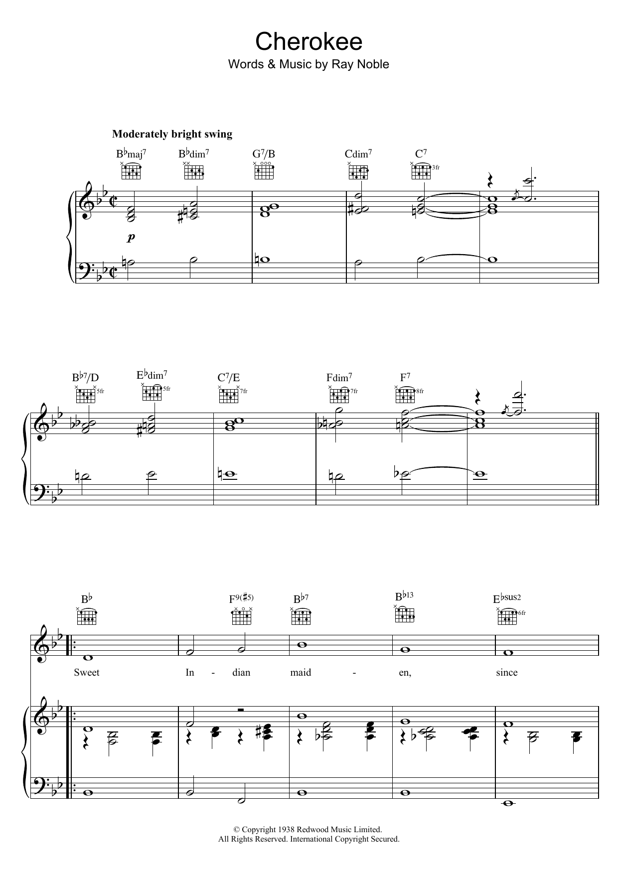 Sarah Vaughan Cherokee Sheet Music Notes & Chords for Piano, Vocal & Guitar (Right-Hand Melody) - Download or Print PDF