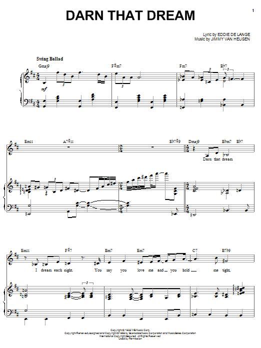 Sarah Vaughan Darn That Dream Sheet Music Notes & Chords for Piano, Vocal & Guitar (Right-Hand Melody) - Download or Print PDF