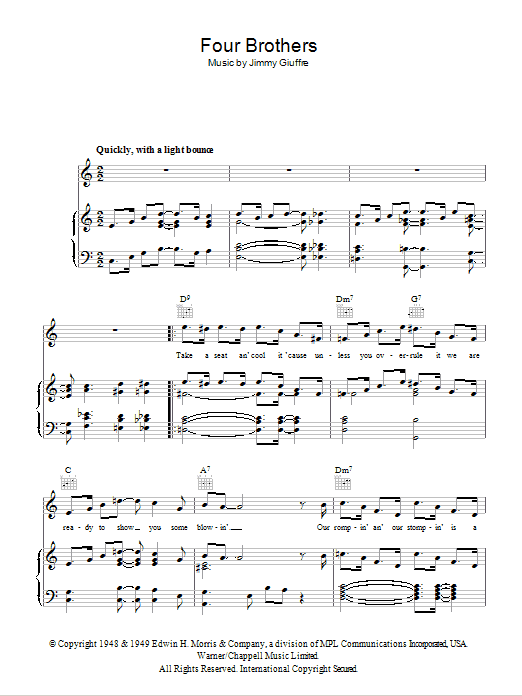 Sarah Vaughan Four Brothers Sheet Music Notes & Chords for Piano, Vocal & Guitar (Right-Hand Melody) - Download or Print PDF