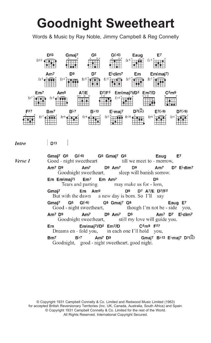 The Spaniels Goodnight Sweetheart Sheet Music Notes & Chords for Lyrics & Chords - Download or Print PDF