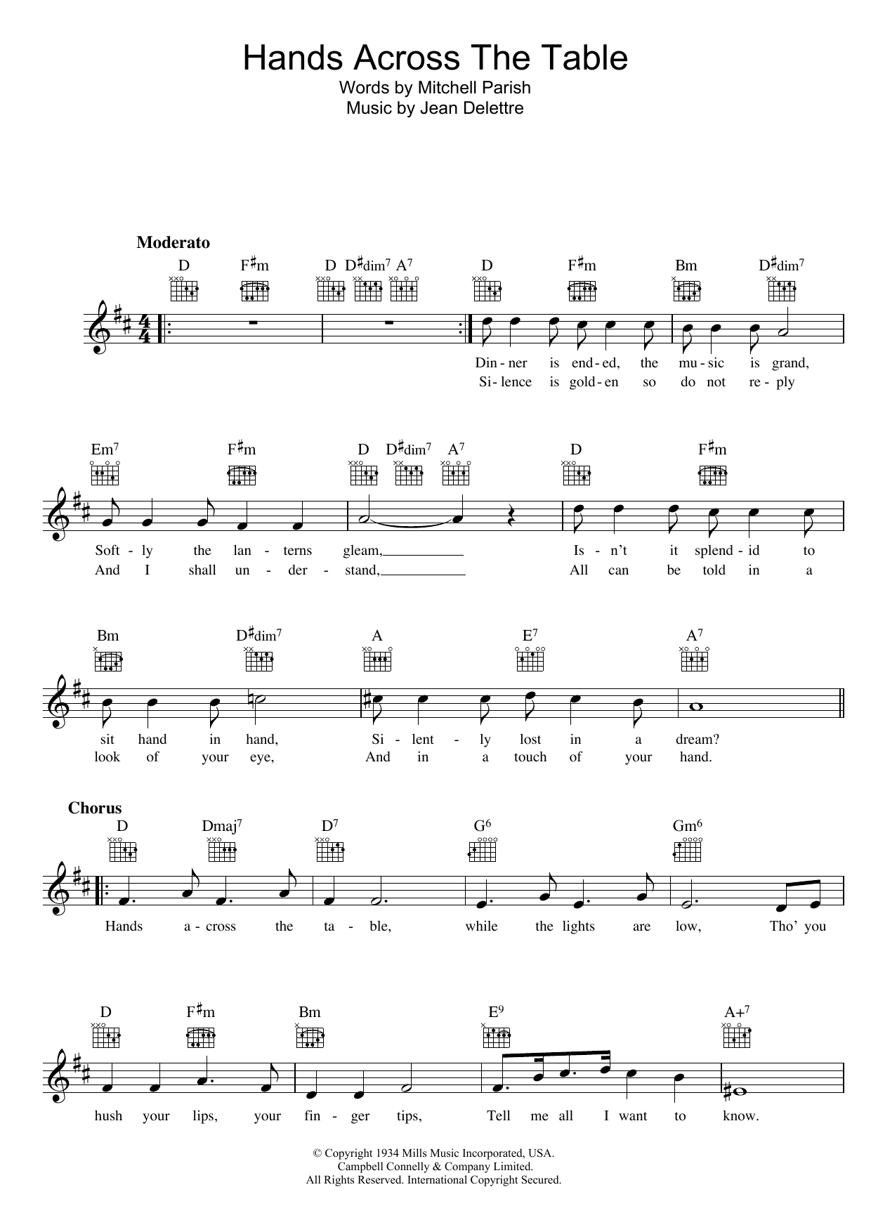 Sarah Vaughan Hands Across The Table Sheet Music Notes & Chords for Melody Line, Lyrics & Chords - Download or Print PDF