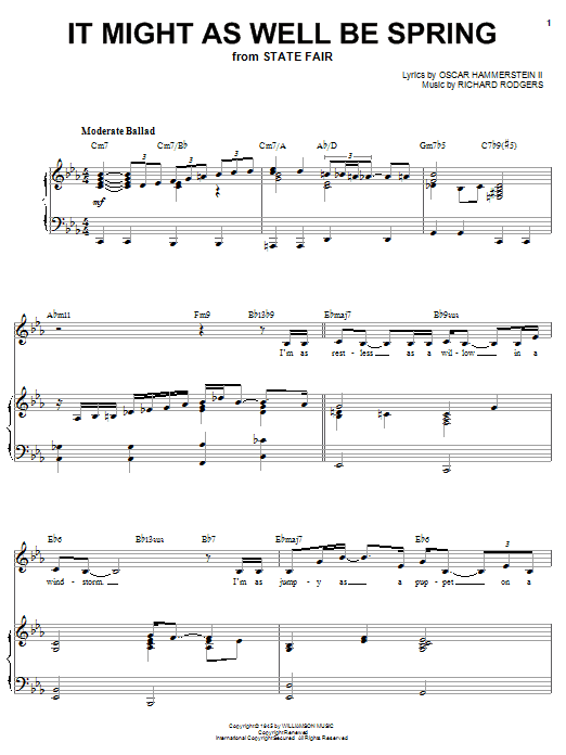 Sarah Vaughan It Might As Well Be Spring Sheet Music Notes & Chords for Piano, Vocal & Guitar (Right-Hand Melody) - Download or Print PDF